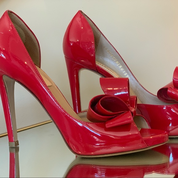 Valentino Red Patent Peep Shoes - Picture 1 of 5
